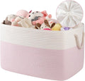 95L Extra Large Blanket Basket with Lid, 24" x 16.9" x 14.2" Woven Storage Basket for Living Room, Rectangle Nursery Blanket Storage for Toys, Towels, Dirty Clothes, Pink & White