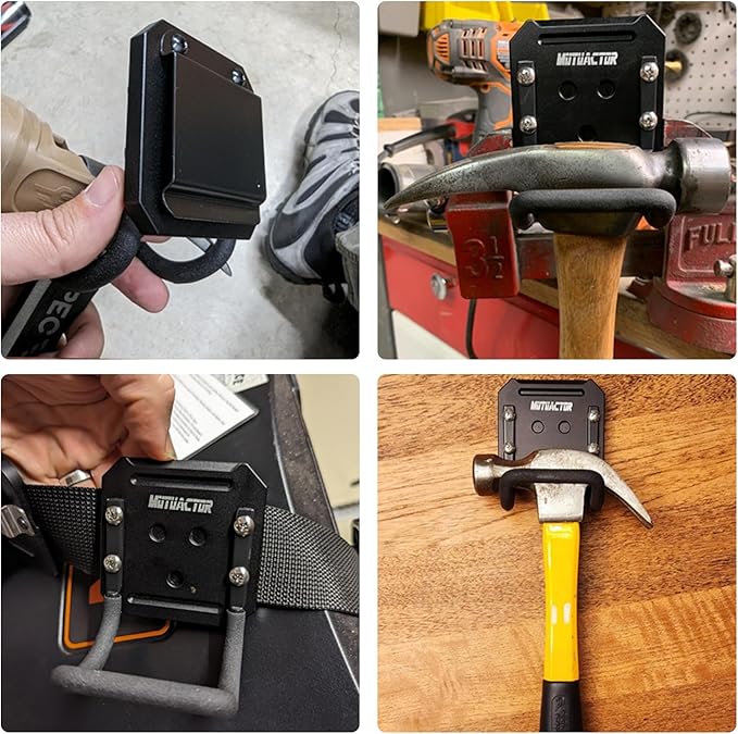 MUTUACTOR Hammer Holder Belt Clip,Non-Slip Tough Tool Clip Drill Holder for Tool Belt,Quickly Access Tool Belt Clip Hammer Holster for Power Drill Drivers Heavy Duty Hatchet Hammers Mallets (1 Set)