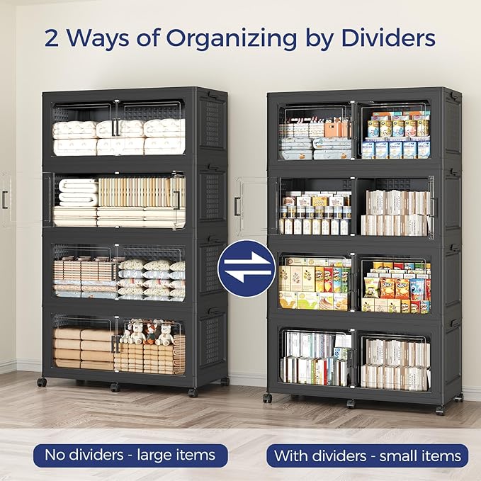 120GAL Extra Large Storage Bins with Lid, 480Qt Stackable Closet Organizers and Drawers, Collapsible Storage Bins with Wheels, Folding Containers for Home, Kitchen Office, 3Pack Black