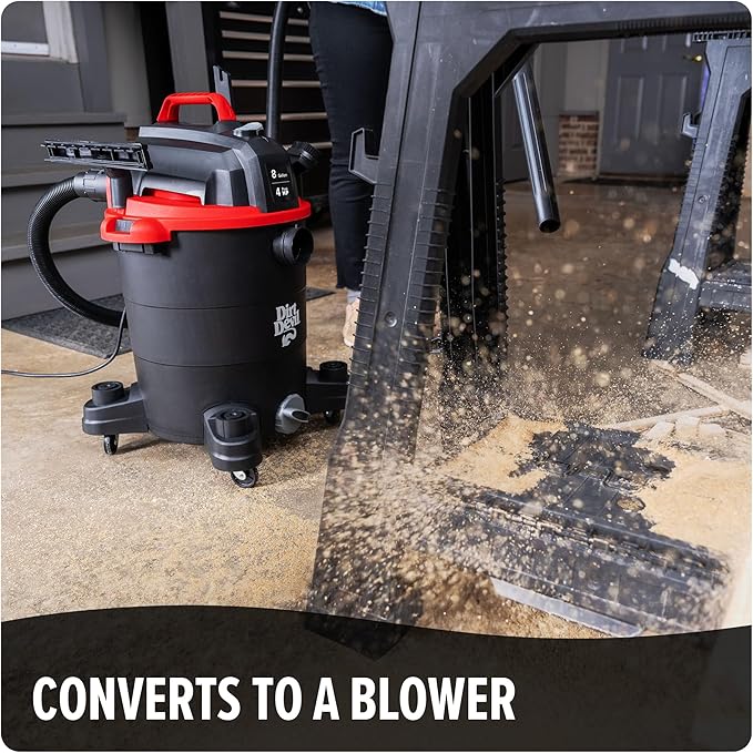Dirt Devil 8 Gallon Corded Wet Dry Shop Vacuum, Portable, Heavy Duty Vacuum for Garage, Home, Workshop or Vehicle, Compact Design with Versatile Tools, Wet/Dry Shop Vac