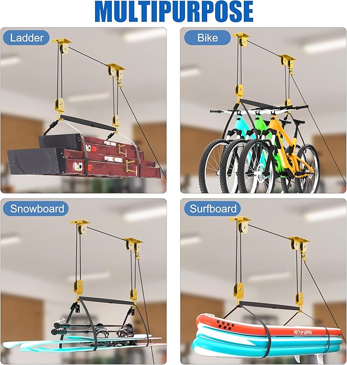 2 Pack Kayak Hoist for Garage Ceiling Storage, Kayak Lift Pulley System with 85 lbs Capacity for Lightweight Kayak, Ladder, Bike, Surfboard
