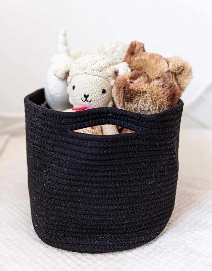 OrganiHaus Woven Storage Baskets for Organizing, Cotton Rope Organizer Bins for Shelves, Closet & Nursery, Dog Toy Basket, Decorative Bins for Toys, Towels & Books - 15x10x9, Black