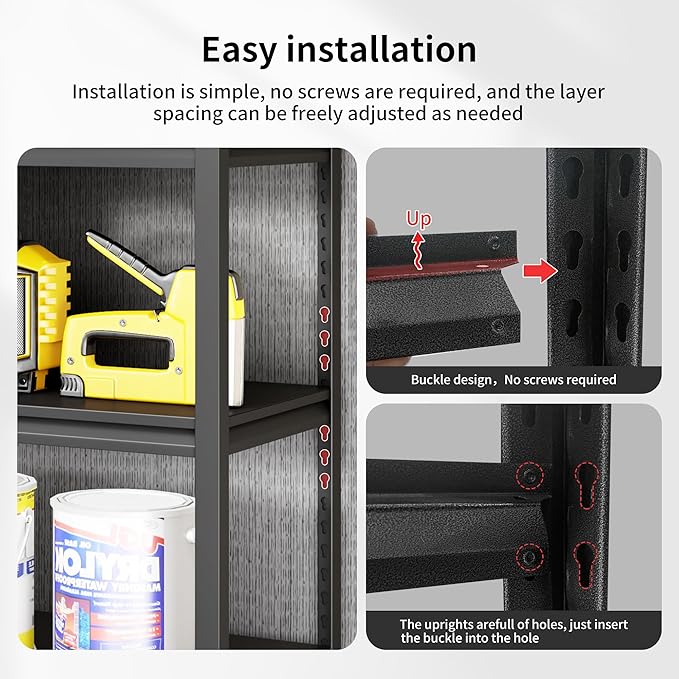 Metal Garage Shelving, Adjustable 5-Tier Heavy Duty Shelving, 3000 LBS Garage Shelving Unit and Storage，Heavy Duty Shelves for Basement,Warehouse，Kitchen (23.6" D*47.2" W*72" H)