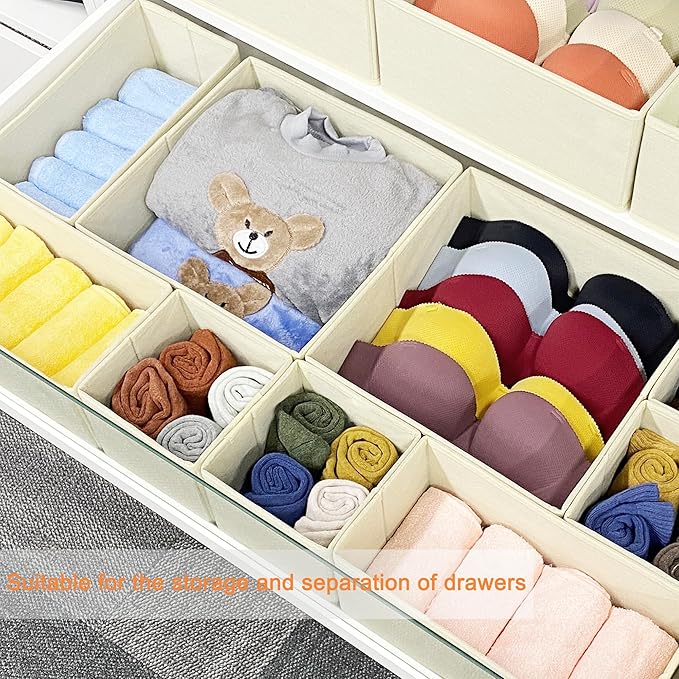 Clothes Organizer, Storage Drawer, 12 Piece Fabric Drawer Organizer Foldable Wardrobe Divider for Clothing, Underwear, Socks, Bra and Scarf, Home Storage Box in Drawers and Closet
