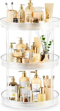 3-Tier Lazy Susan Bathroom Countertop Organizer, 360° Clear Rotating Storage Tray, Cosmetics and Perfume Organizer, Spinning Storage Tray Vanity Organizer Shelf for Bathroom Cabinet, Kitchen(Medium)