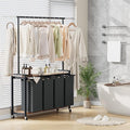 GarveeHome Rolling Laundry Cart with Hanging Rack & Utility Shelf | 4-Section Laundry Sorter Hamper with Lockable Wheels | Laundry Basket Organizer for Laundry Room, Bedroom, Bathroom | Black