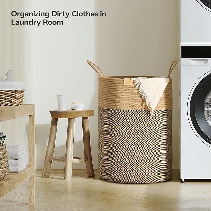 Laundry Hamper 95L,Large Laundry Basket for Clothes,Decorative Storage Basket for Blankets,Cotton Rope Woven basket for bedroom,Dark Brown