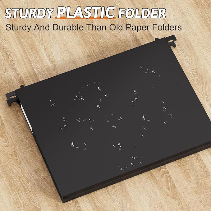 Plastic Extra Capacity Hanging File Folders Letter Size,Heavy Duty 1" Expansion Accordian Pocket,Black Expanding Hang Folder with Tab,12 Pack Reinforced File Cabinet Folders for Office School