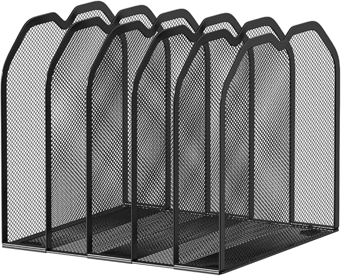 Black 5-Section File Folder Organizer for Desk – Metal Vertical File Holder, Desktop File Organizer Vertical Stand, Letter/A4 Folder Rack, Upright File Sorter