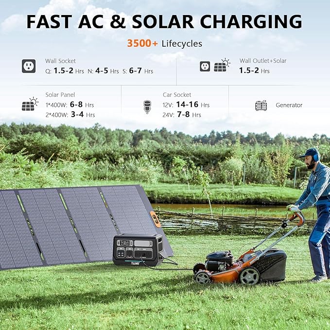 ALLWEI 2400W Portable Power Station (Surge 4800W) with 1x400W Solar Panel and 1x2048Wh Expansion Battery Included, 4 AC Outlet, LiFePO4 Battery Backup Generator for RV Camping Emergency Outdoor Home