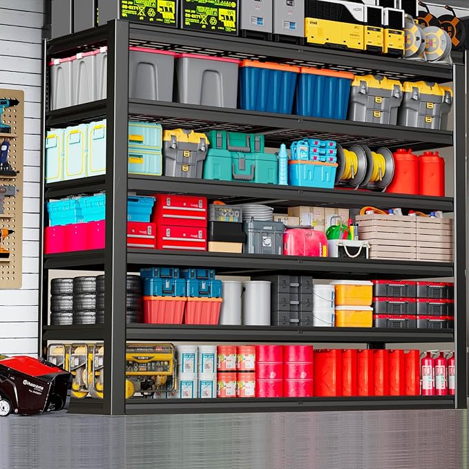 65" Wide Heavy Duty Garage Shelving Units, 6-Tier Deep Storage Shelves,Black Metal Garage Shelves,Steel Shelf,Large Storage Rack,Industrial Shelving for Shop, 65" W x 24" D x84 H