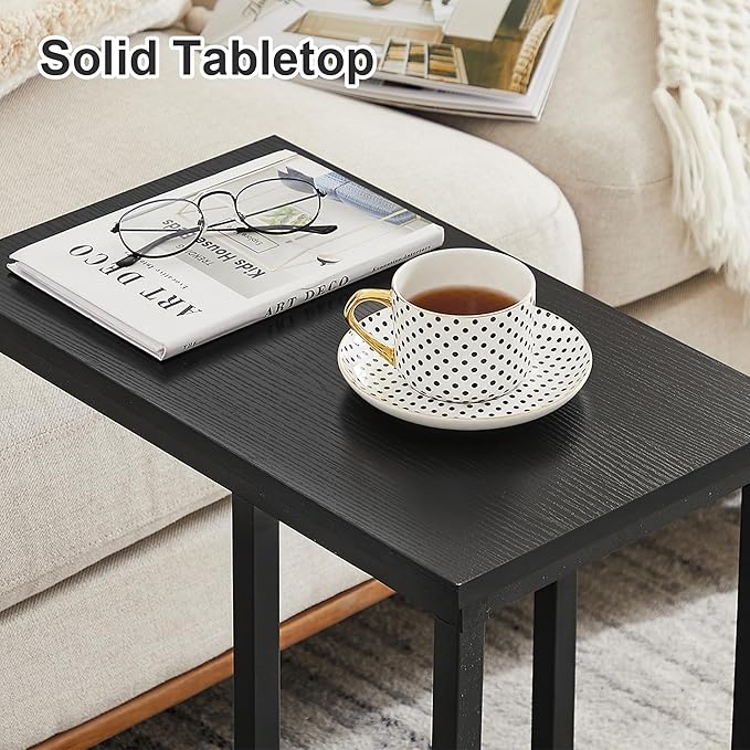 VECELO C Shaped End Side Table for Sofa Couch and Bed Snack TV Tray for Living Room Bedroom, 1 PCS,Black