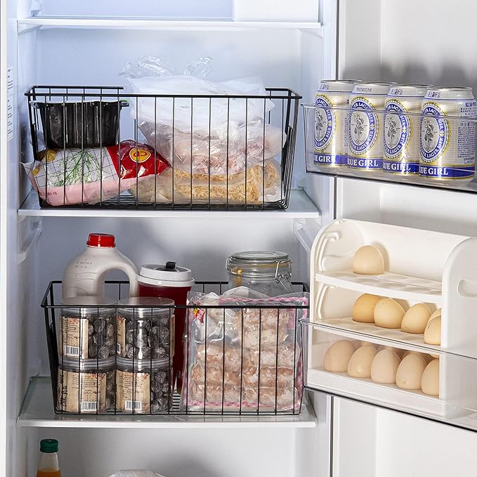 16inch Freezer Wire Storage Organizer Baskets for Upright Freezer 16, 17, 21 cu.ft, with Built-in Handles for Cabinet, Pantry,Black