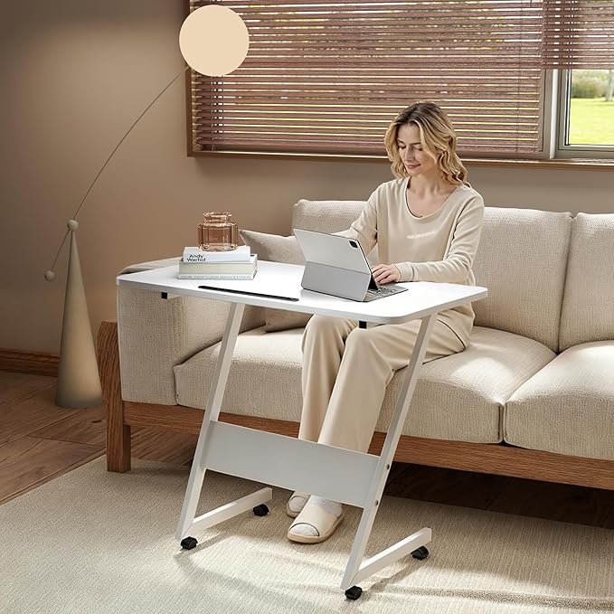 Overbed Bedside Table with Wheels,Small Desk Portable Rolling,Overbed Table Home Use,Movable Desk(White)