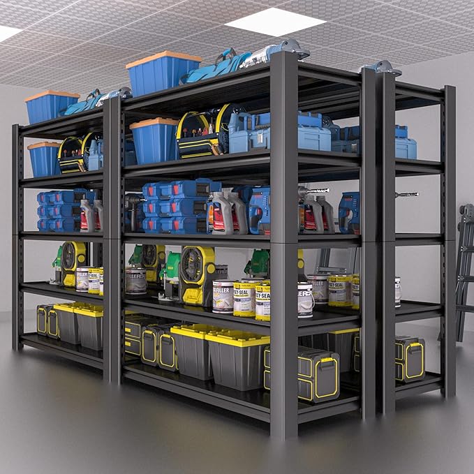 5-Tier Garage Shelving Heavy Duty, 3000 LBS Capacity Metal Storage Rack 24" D x 60" W x 76" H, Adjustable Steel Shelves Unit for Garage, Warehouse, Basement, Pantry, Workshop.1 Pack