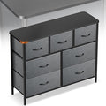 Curved Profile Dresser for Bedroom, Chest of Drawers, 7 Storage Drawers Organizer Unit, Brown Dresser with Fabric Bins for Closet, Living Room, Kid Room (Grey and Charcoal Black)
