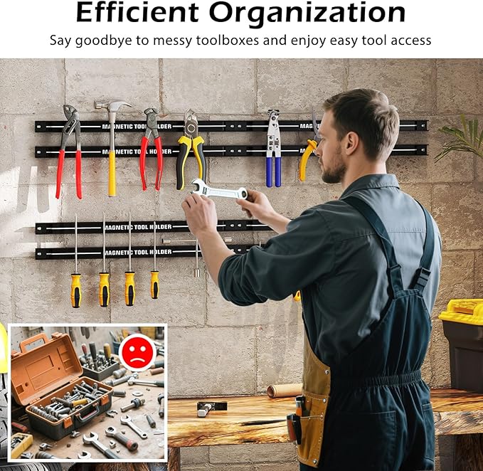 18" Magnetic Tool Holder Strip, 6 Pack Magnet Bar with Mounting Screws, Heavy Duty Magnetic Strips Tool Organizer for Garage Shop Workbench Kitchen Organization (Black)