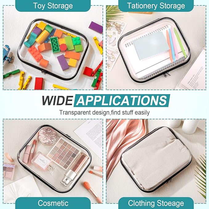 Sanwuta 6 Pcs Clear Hard Zipper Case Hard Plastic Zipper Pouches Transparent Makeup Bag Pencil Pouches for Travel Snacks Christmas Trinket Storage Organizer Box(Black,9.84 x 7.87 x 2 Inch)