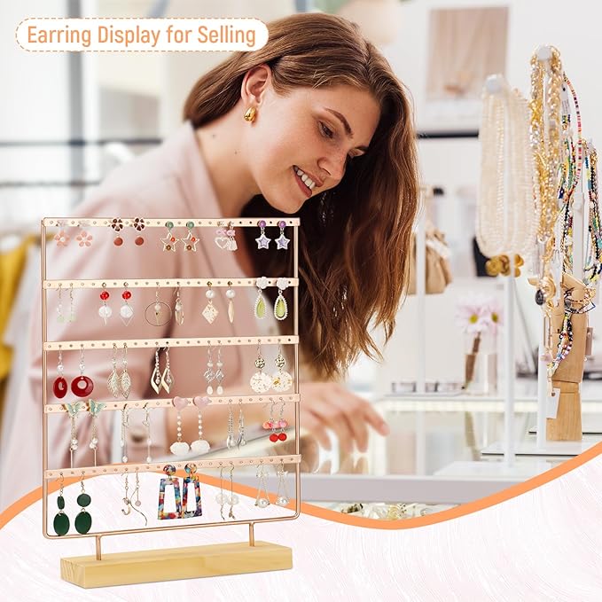 Earring Holder Organizer, Ear Jewelry Tree Organizer for Women, Earring Hanger with 5 Tiers & 120 holes (Rose Gold)