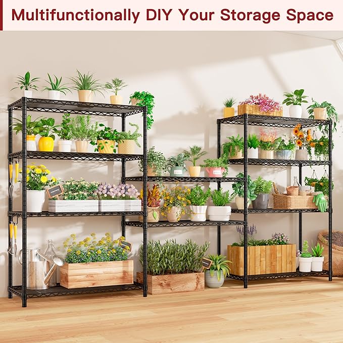 PrimeZone Wire Metal Storage Shelves - 5 Tier Adjustable NSF Certified Heavy Duty Garage Shelving Unit Organizer Rack, Steel Utility Shelf for Kitchen, Pantry, 35.5" W x 14" D x 72" H, Black, 4 Packs