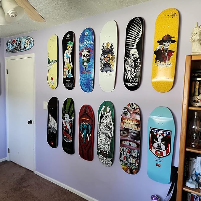 Skateboard Wall Mount Display(10 Packs),Aluminum Skateboard Hanger with Two Screw Holes,Skateboard Deck Storage for Home Decor, Skateboard Display Decor