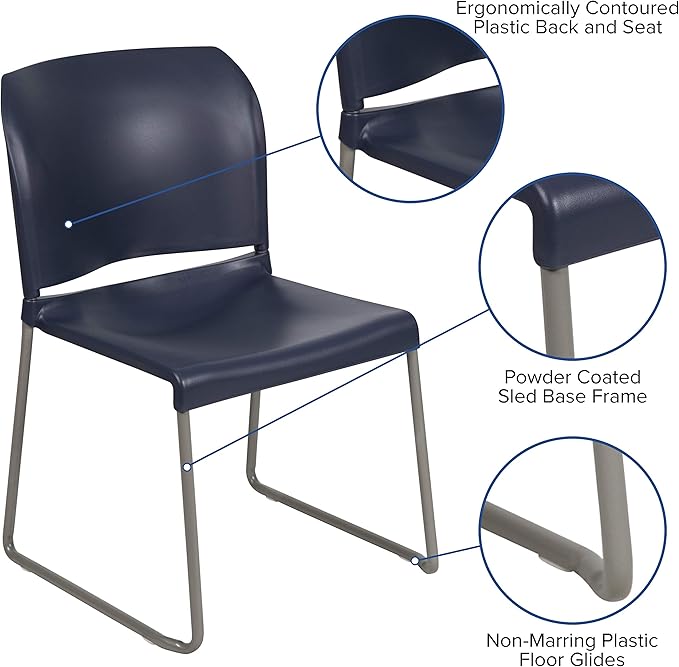 Flash Furniture Hercules Series Contoured Stacking Chairs for Waiting Rooms and Offices, Ergonomic Lobby Chairs with Curved Back, Set of 5, Navy