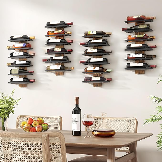 Hoctieon 3-Set 6 Tier Wall Mount Wine Rack, Wall Mounted Wine Bottle Racks for Display and Storage, Hanging Bottle Holder, for Living Room, Dining Room, Bar, Wine Cellar, Rustic Brown