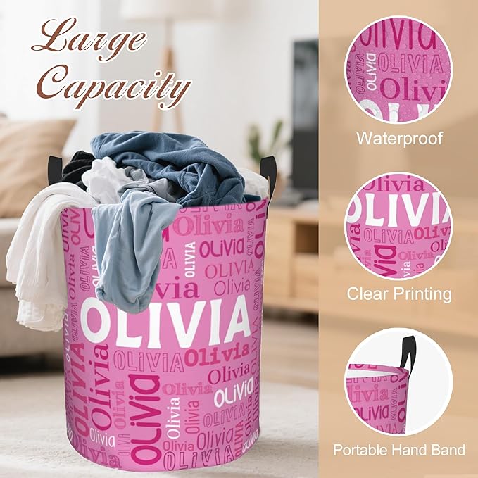 Custom Name Laundry Hamper, Personalized Laundry Basket with Name for Boys Girls Kids Men Women, Customized Name Dirty Clothes Basket Gifts for Clothes Toy Bathroom Bedroom Laundry Room Dorm