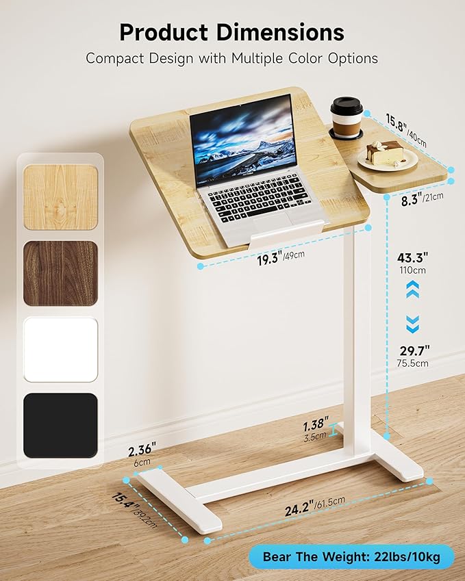BZIUM Overbed Bedside Table with Hidden Wheels, Adjustable Medical Tilt Top Hospital Bed Table Over The Bed, Rolling Desk Mobile Standing Desk for Hospital&Home Use (Maple)