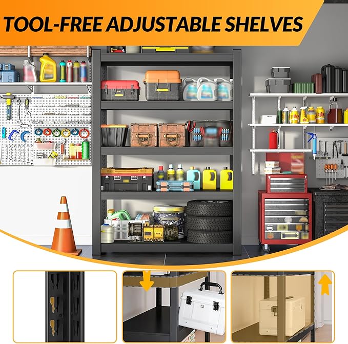 BESFUR 71" H Wider Garage Shelving, 3000LBS 5-Tier Heavy Duty Storage Shelves, Metal Shelving Unit and Large Adjustable Storage Rack, for Warehouse Shop Garage Pantry Industrial, 20"*48"*71"