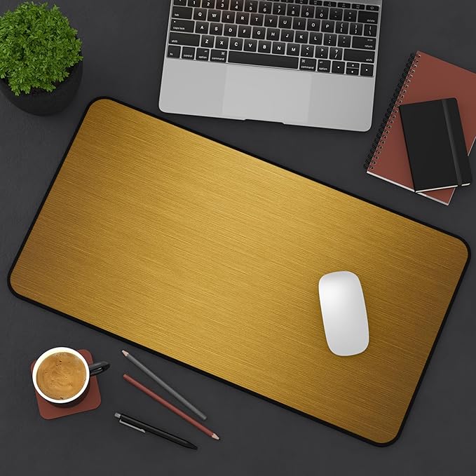 Brushed Metal Texture Desk Mat - Extended Mouse Pad & Desk Pad, Neoprene Surface, Non-Slip Rubber Base, Stitched Edges, Desk Protector for Keyboard & Mouse (Gold, 12x22)