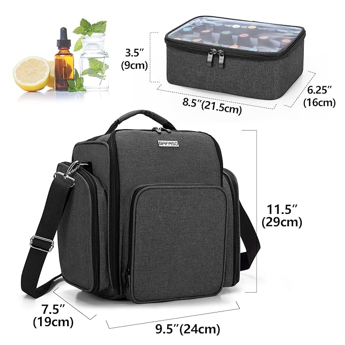 BAFASO Essential Oil Storage with 2 Sheet Labels, Essential Oil Case Holds 72 Bottles (15ml - 30ml), Black