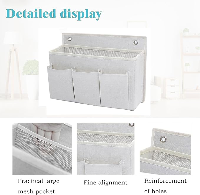 2-Pack Wall Hanging Organizer Bag/Hanging Baskets with Large Mesh Compartment & 3 Pockets，Over the Door Organizer Space Saving Storage for Bedroom,RV Camper, Closet (White-2 Pack)