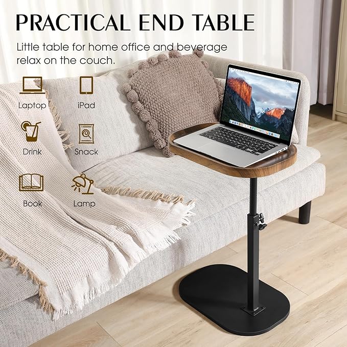 360° Swivel TV Dinner Tray Table for Living Room and Bedroom, Adjustable Height C Shaped End Table for Couch, Couch Tables That Slide Under, C Shaped Side Table for Sofa, Bed,Snack