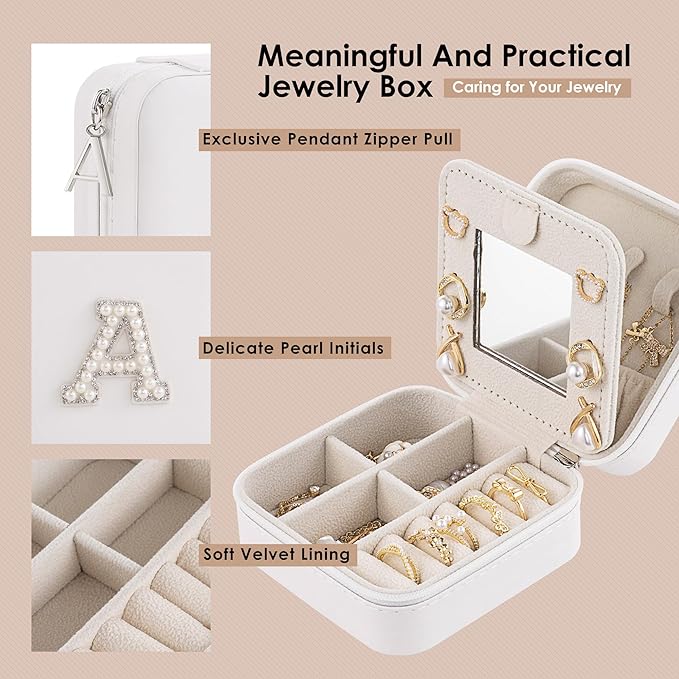 Birthday Gifts for Women: Initial Jewelry Box & Small Travel Jewelry Organizer for Wife, Girlfriend, Bridesmaid or Graduation Gifts