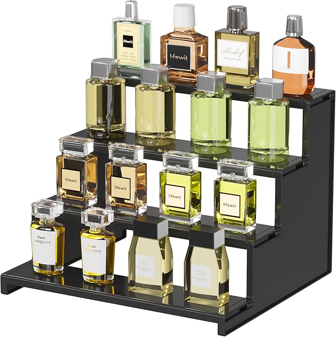 Lifewit 12 Inch Cologne Organizer for Men, 4 Tier Large Plastic Perfume Stand, Tool-free Assembly, Display Shelf for Fragrance, Aftershave, Skincare Makeup for Vanity, Bedroom, Bathroom Storage, 1 Pcs