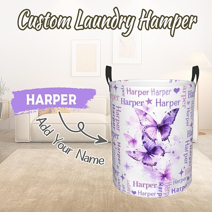 Custom Name Laundry Hamper, Personalized Laundry Baskets with Name for Boys Girls Women Men, Customized Collapsible Dirty Clothes Hamper Easy Storage Gifts for Bedroom Bathroom Living Room