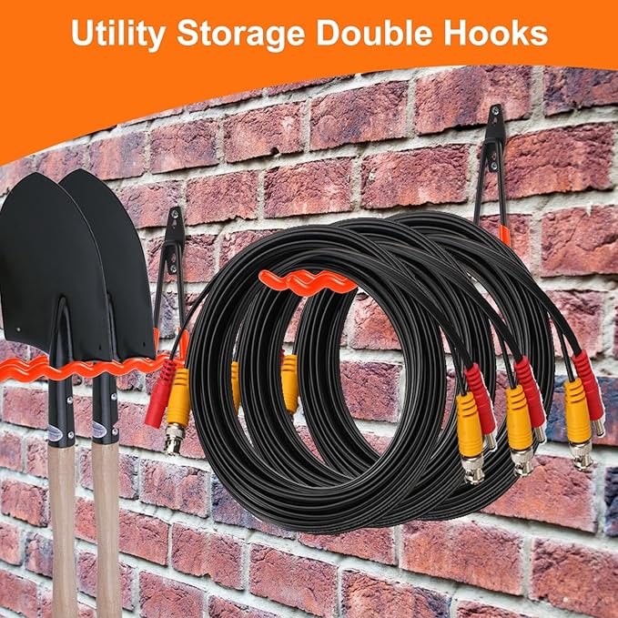 Wall Mounted Garage Hooks Tool Organizer, 12.4 Inch Garage Storage Hook Heavy Duty Utility Wall Hangers Orange for Ladders, Hose, Garden Tools, Set of 4
