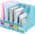 Desk Organizers, Metal Magazine File Holder with 5 Vertical Compartments Rack Binder File Organizer for Office Supplies, Home Workspace - Blue