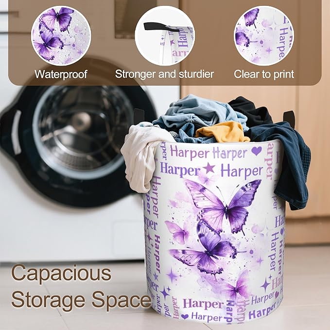 Custom Name Laundry Hamper, Personalized Laundry Baskets with Name for Boys Girls Women Men, Customized Collapsible Dirty Clothes Hamper Easy Storage Gifts for Bedroom Bathroom Living Room