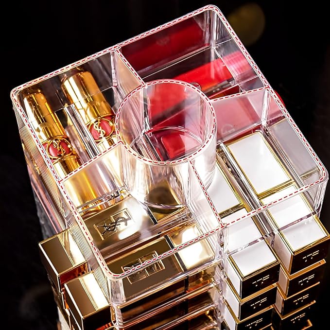 Sooyee 360 Degree Spinning Lipstick Organizer Holder 53 Spaces,Acrylic Cosmetic Display Cases for Lipstick, Brushes, Bottles, and more,Clear