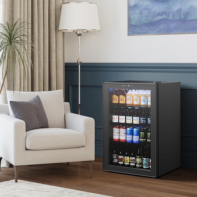 Yeego Beverage Refrigerator Cooler, 155 Cans Mini Fridge with Glass Door Beverage Fridge with Adjustable shelves for Soda Beer or Wine,Beverage Cooler with Digital Temperature Control for Home Office