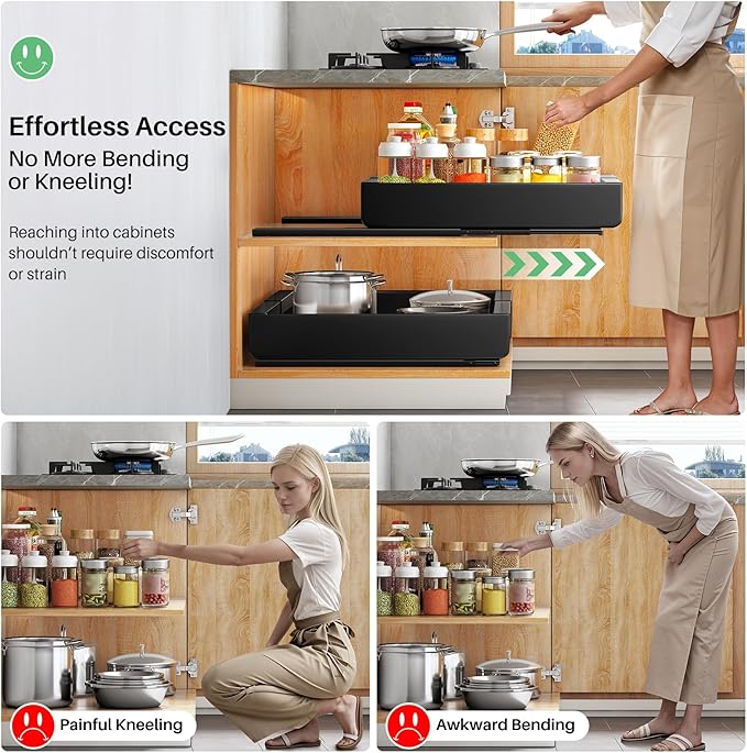 Pull out Cabinet Organizer, Expandable(12"-20") Heavy Duty Slide out Drawer Fixed with Adhesive Nano Film for Pots, Roll out Shelf Storage for Kitchen Base Cabinet Organization, Pantry, Bathroom