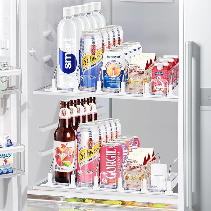 Drink Organizer for Refrigerator, Automatic Pusher Drink Dispenser for Fridge, Soda Can Organizer for Beer Beverage Holds up to 25-5Row (15.3" D x 16.54" W)