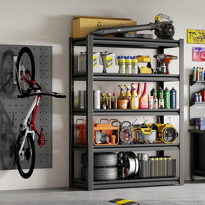 48" W Garage Shelving 2500LBS Heavy Duty Storage Shelves 5 Tier Adjustable Shelving Unit Metal Storage Rack for Garage Basement Warehouse Supermarket 23.6" D x 47.2" W x 72" H
