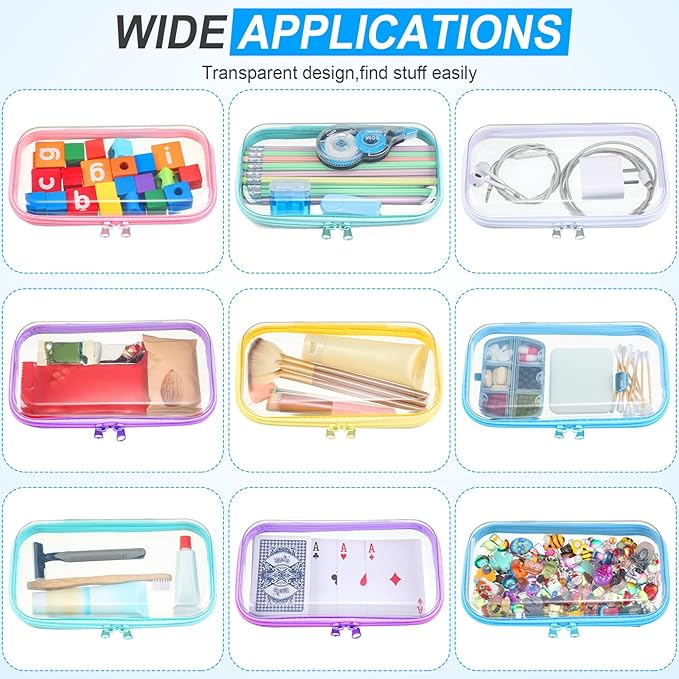Sanwuta 6 Pcs Clear Hard Zipper Case Hard Plastic Zipper Pouches Transparent Makeup Bag Pencil Pouches for Travel Snacks Christmas Trinket Storage Organizer Box(Colorful,7.48 x 3.94 x 2 Inch)