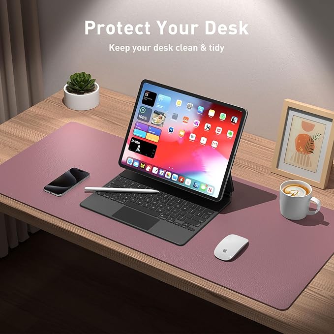Aothia Leather Desk Pad Protector, Mouse Pad, Office Desk Mat,Non-Slip PU Leather Desk Blotter, Laptop Desk Pad, Waterproof Desk Writing Pad for Office and Home (Dark Pink, 23.6" x 13.7")