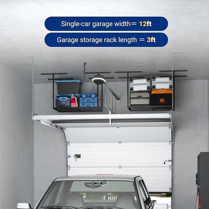 FLEXIMOUNTS 2x3FT Garage Storage Rack Overhead, Adjustable Ceiling Storage Racks, Metal Garage Organization System with 155LBS Weight Capacity, Black, Classic Series