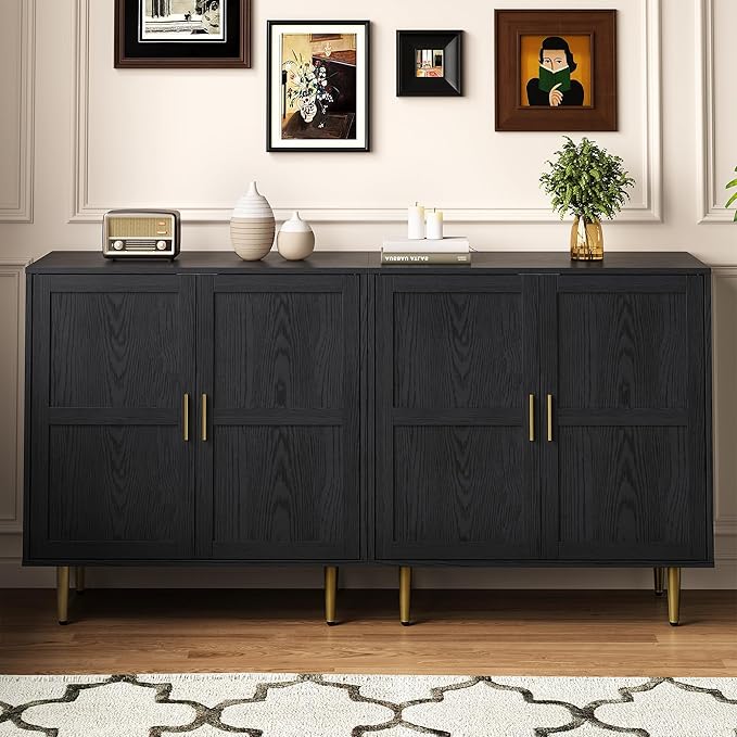 RoyalCraft 2-Door Storage Cabinet, Modern Wood Credenza with Adjustable Shelves, Freestanding Buffet Sideboard Cabinet for Living Room, Bedroom, Dining Room, Entryway, Black