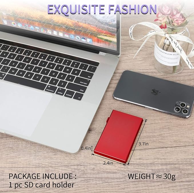 SD Card Holder, SD Card Case, LAVILI CF Memory Card Holder Case Aluminum Alloy Hard Shell, Double-Layer Capacity for 6SD Cards and 12 TF Cards Red Color